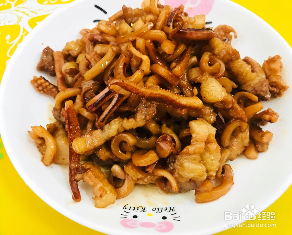 自己做五花肉焖鱿鱼干海鲜美食