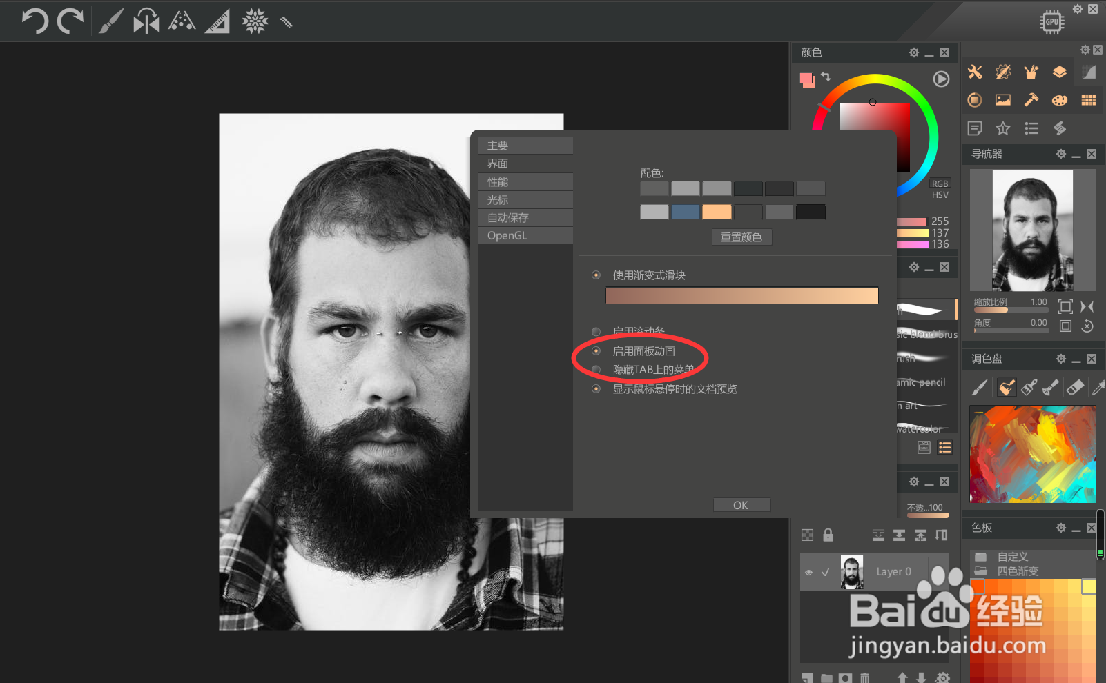 paintstorm如何启用面板动画功能？