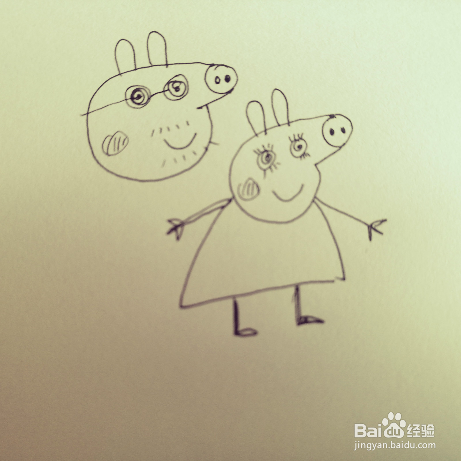 如何来画恩爱的佩奇爸爸和佩奇妈妈简笔画