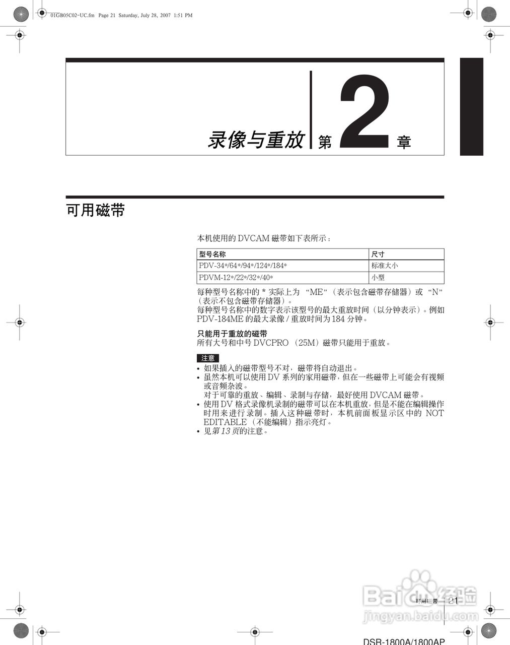 DSR-1800AP Master 系列录像机用户手册:[3]