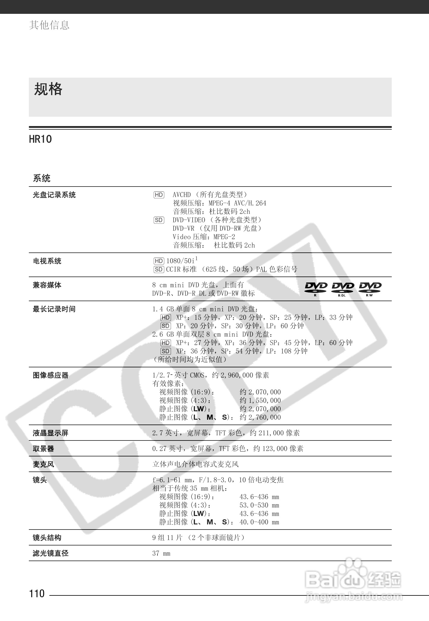 佳能HR10数码摄像机使用说明书:[11]