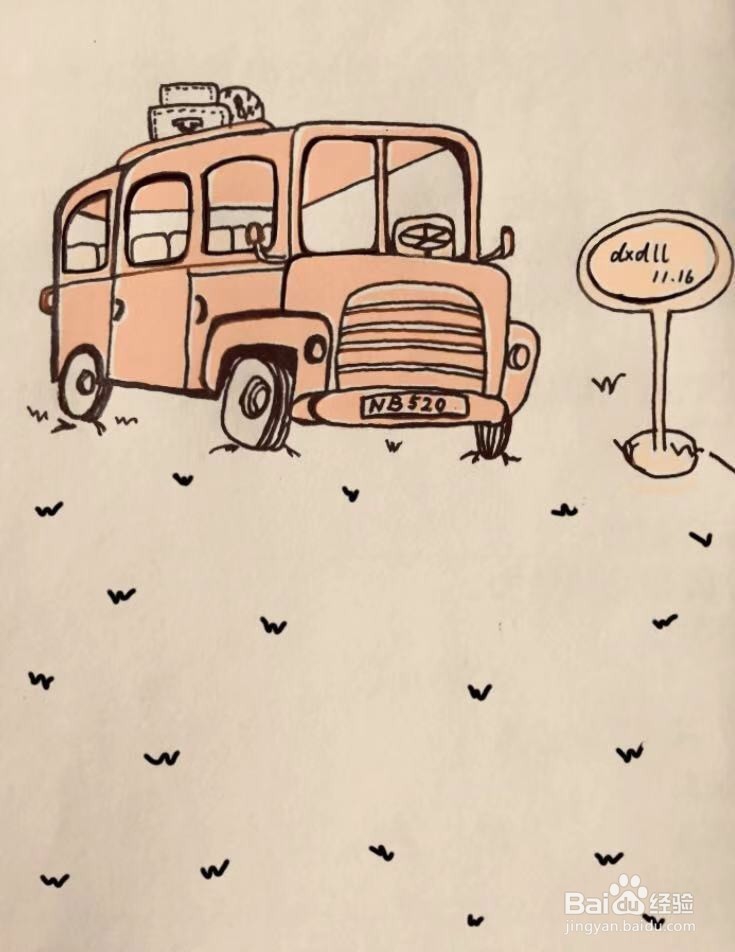 茉莉水彩手绘之老巴士