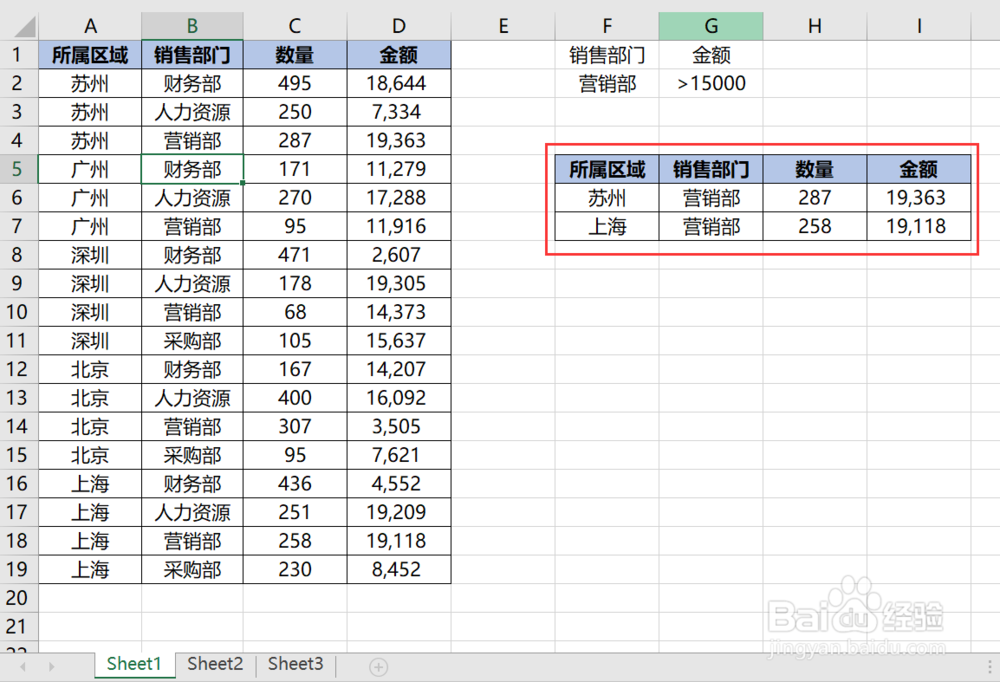 运用高级筛选汇出满足条件的数据