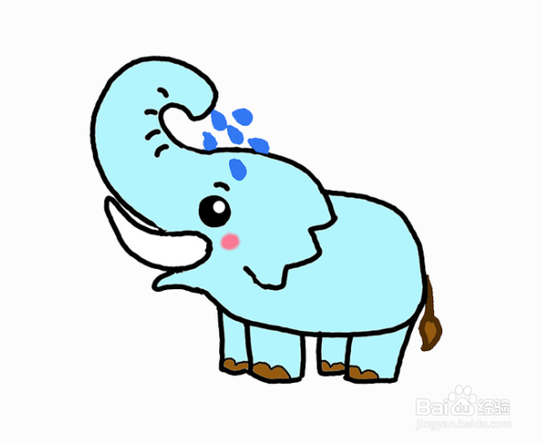 大象洗澡简笔画彩色图片