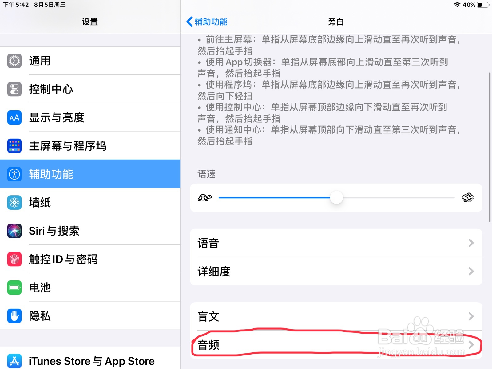 iPad怎么在旁白设置已聚焦在项目的预览