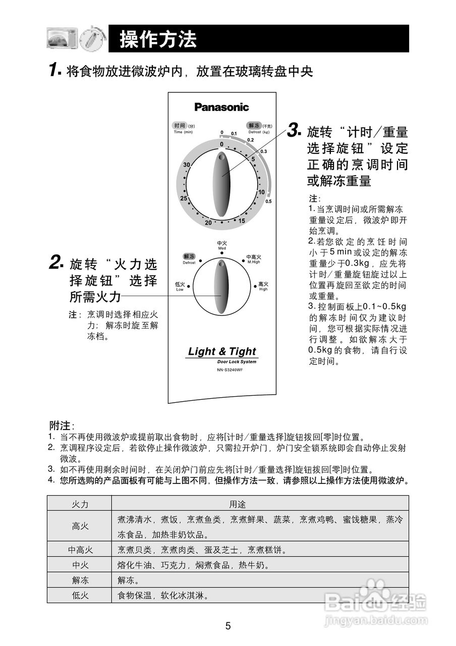 松下微波炉NN-S3241WF型说明书