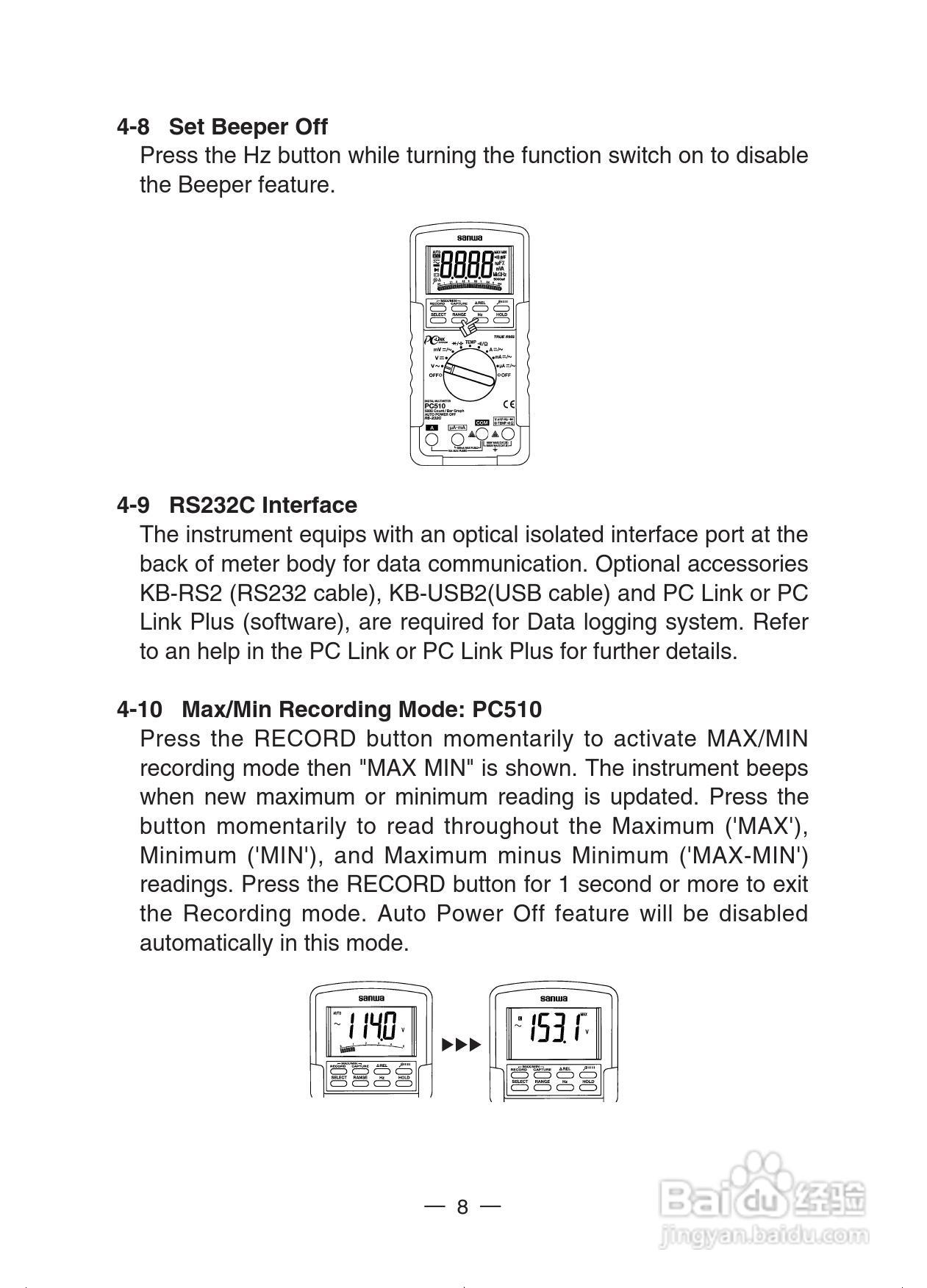 日本三和Sanwa数字万用表PC-500/PC-510说明书:[2]