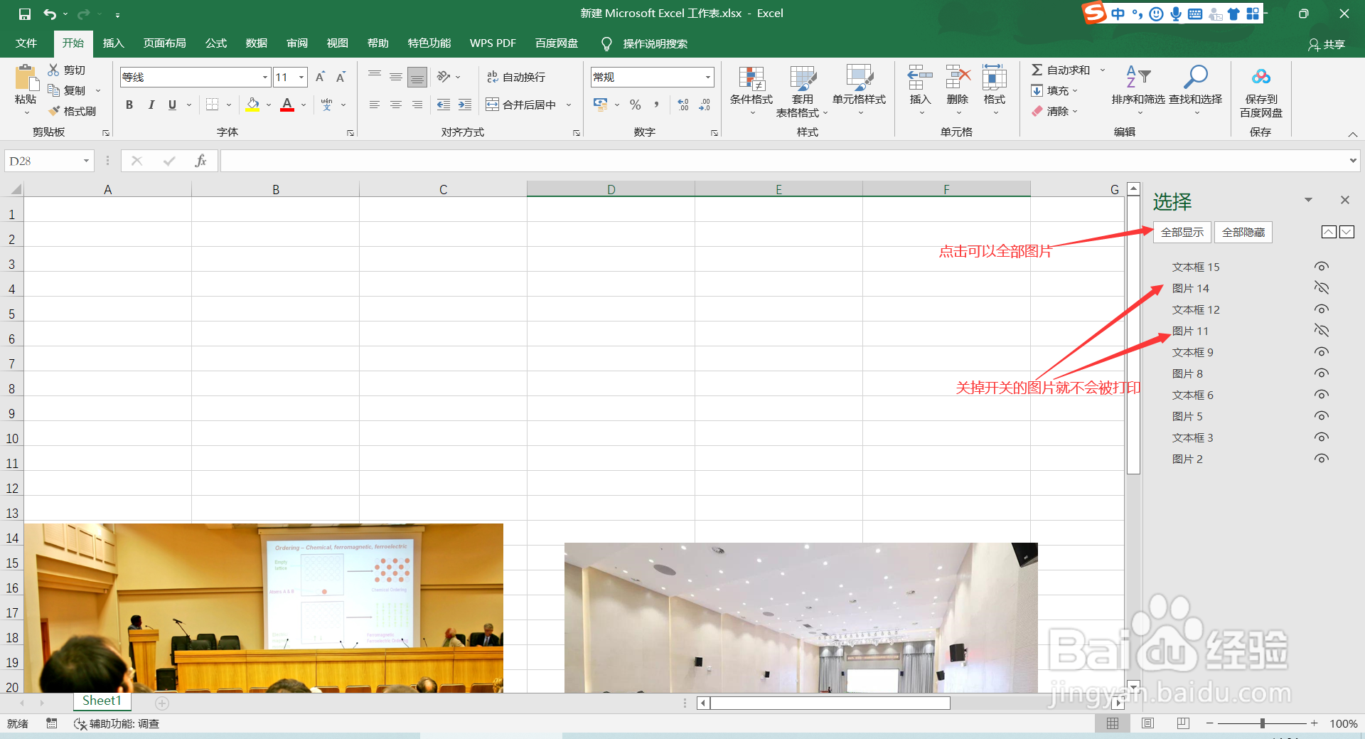 如何在EXCEL中选择部分图片进行打印