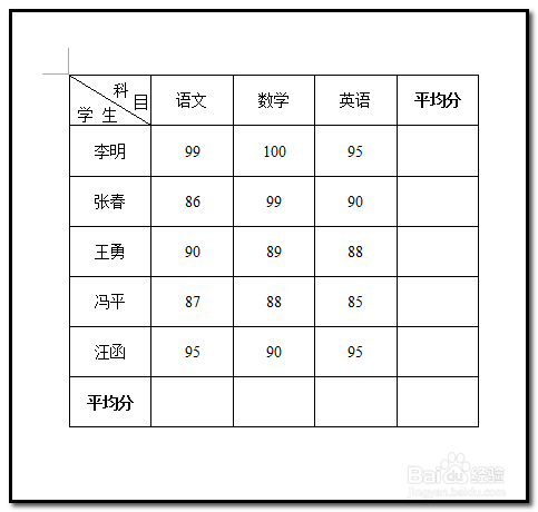 word文档中表格如何用公式求平均数