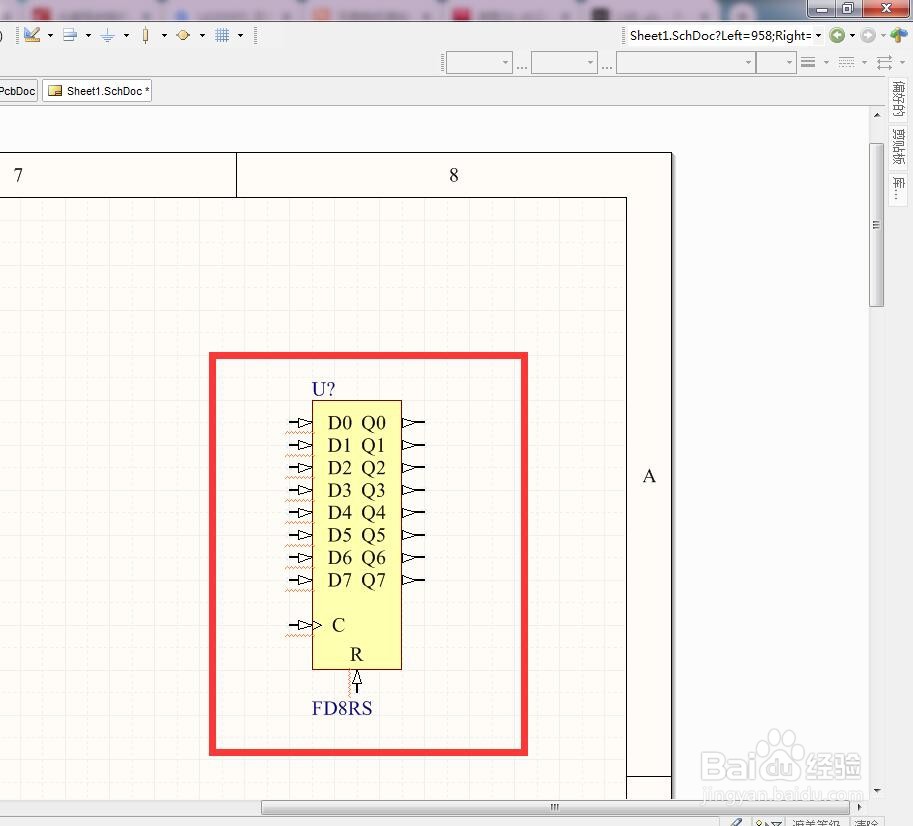 如何在AD中放置同步置位8位D型触发器？