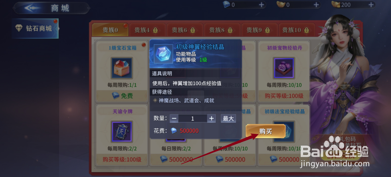 仙魔尘缘如何购买【初级神翼经验结晶】
