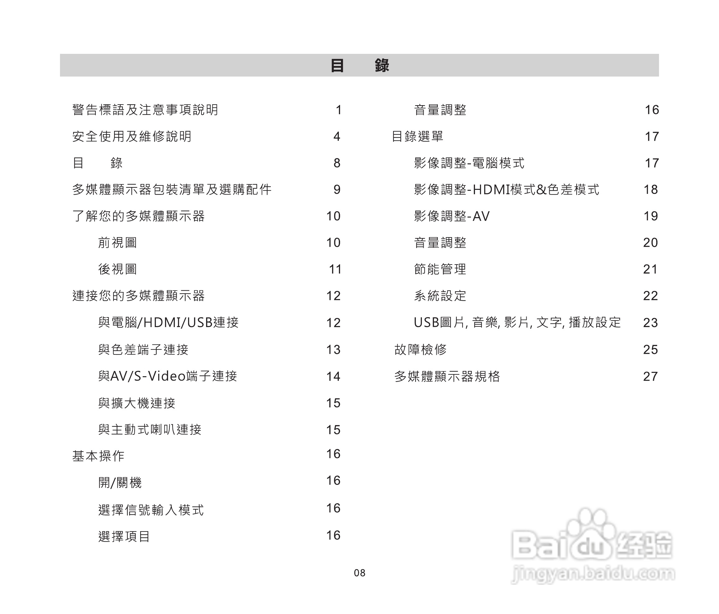 声宝LM-46P230/55P830多媒体液晶显示器使用说明书:[1]