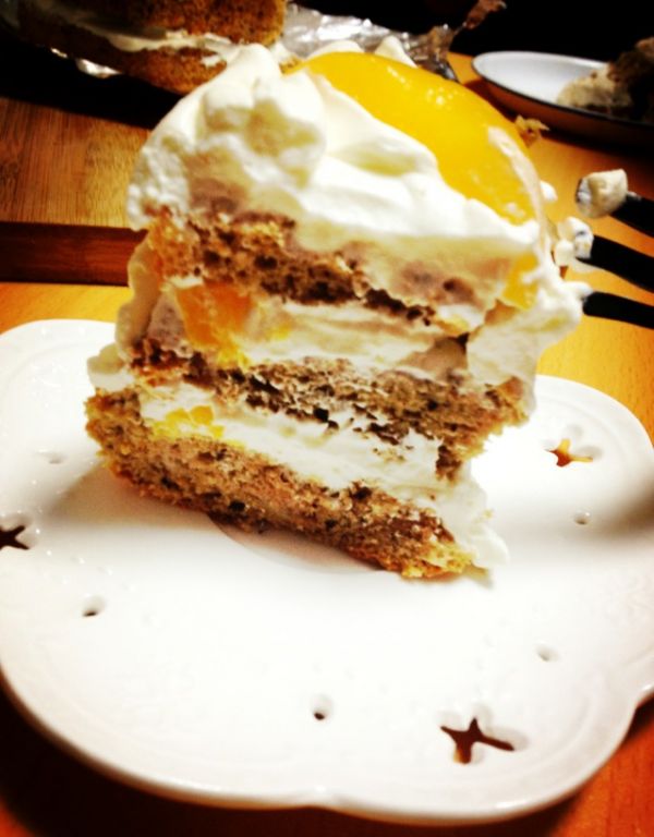 黄桃巧克力戚风裸蛋糕