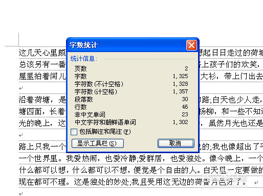word文档中统计字数的方法