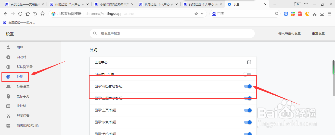 小智双核浏览器怎么显示主题中心按钮