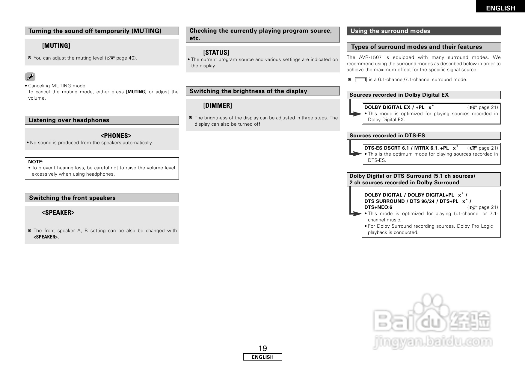 DENON AVR-1507收音环绕扩音机安装说明书:[2]