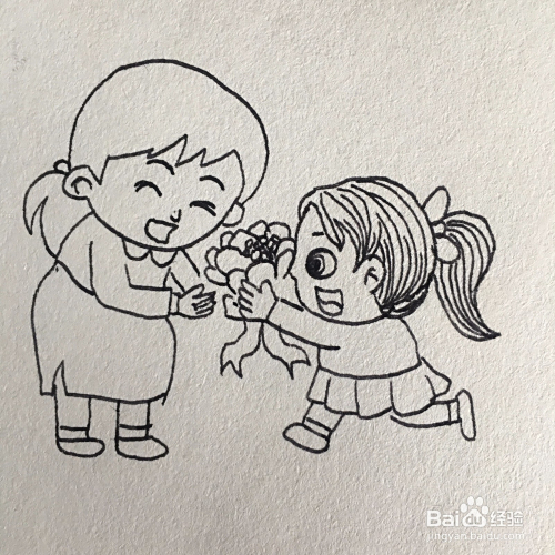 如何画教师节给老师送花的小学生简笔画?