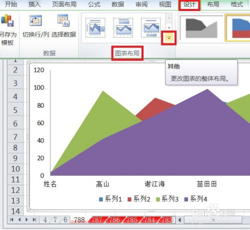 excel怎么让面积图的图表布局显示布局3效果