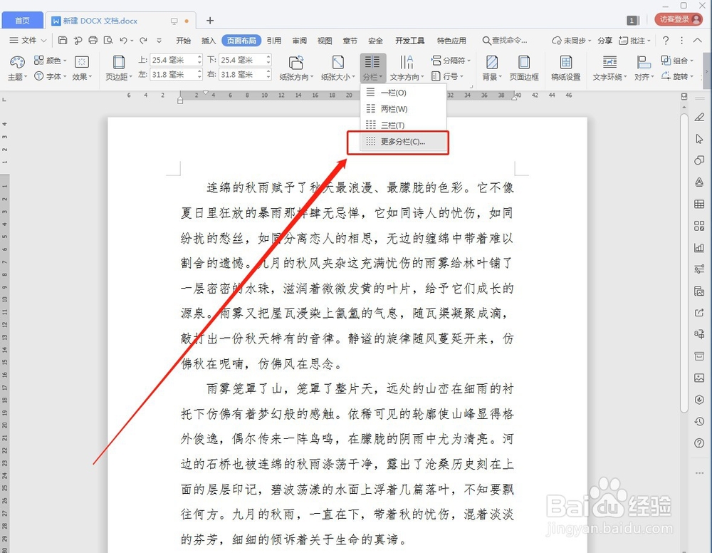 WPS文档设置分栏