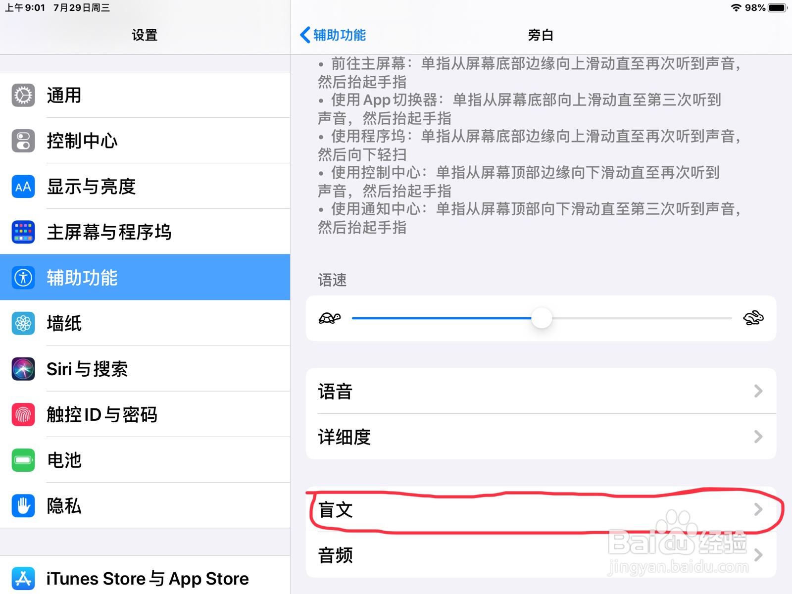 iPad怎么在旁白添加盲文表