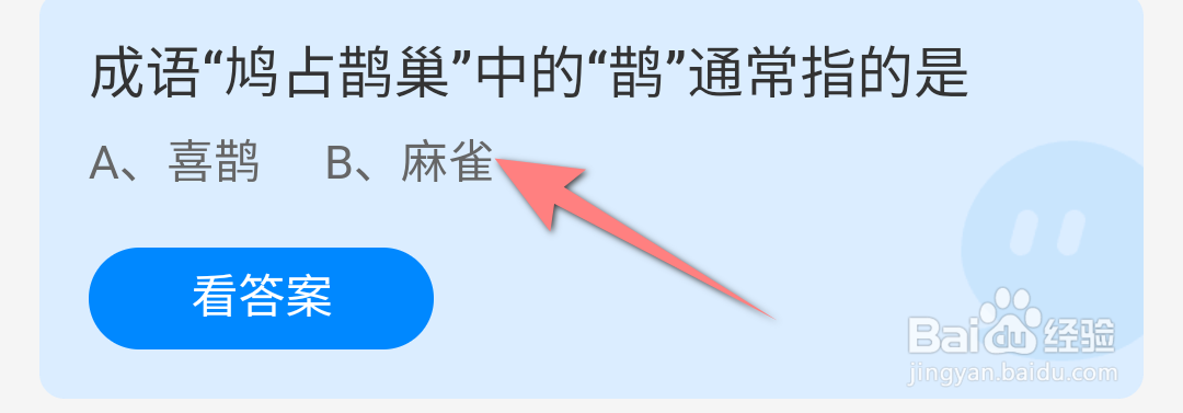 蚂蚁庄园成语鸠占鹊巢中的鹊通常指的是