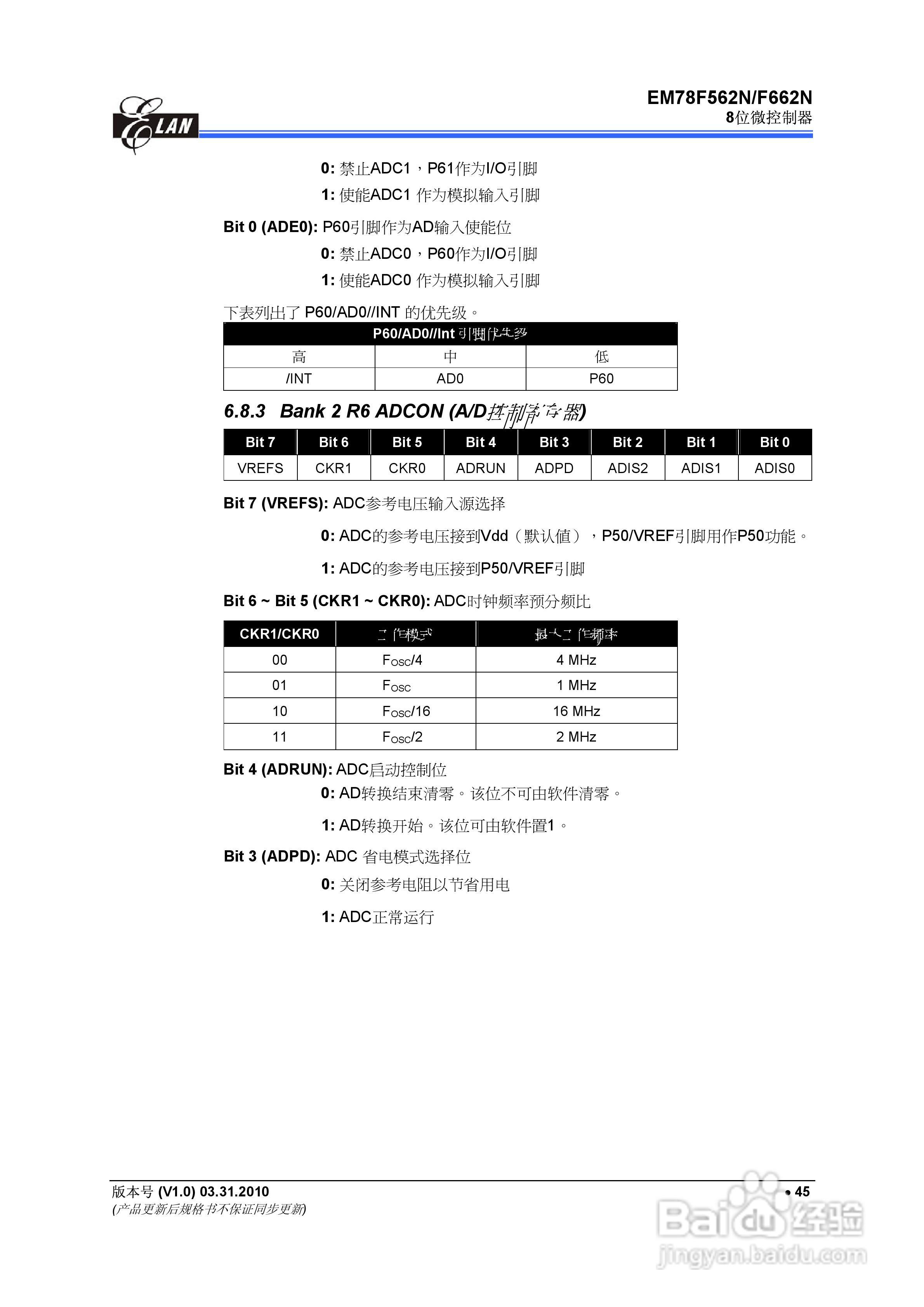 EM78F562N/F662N 8位微控制器说明书:[6]