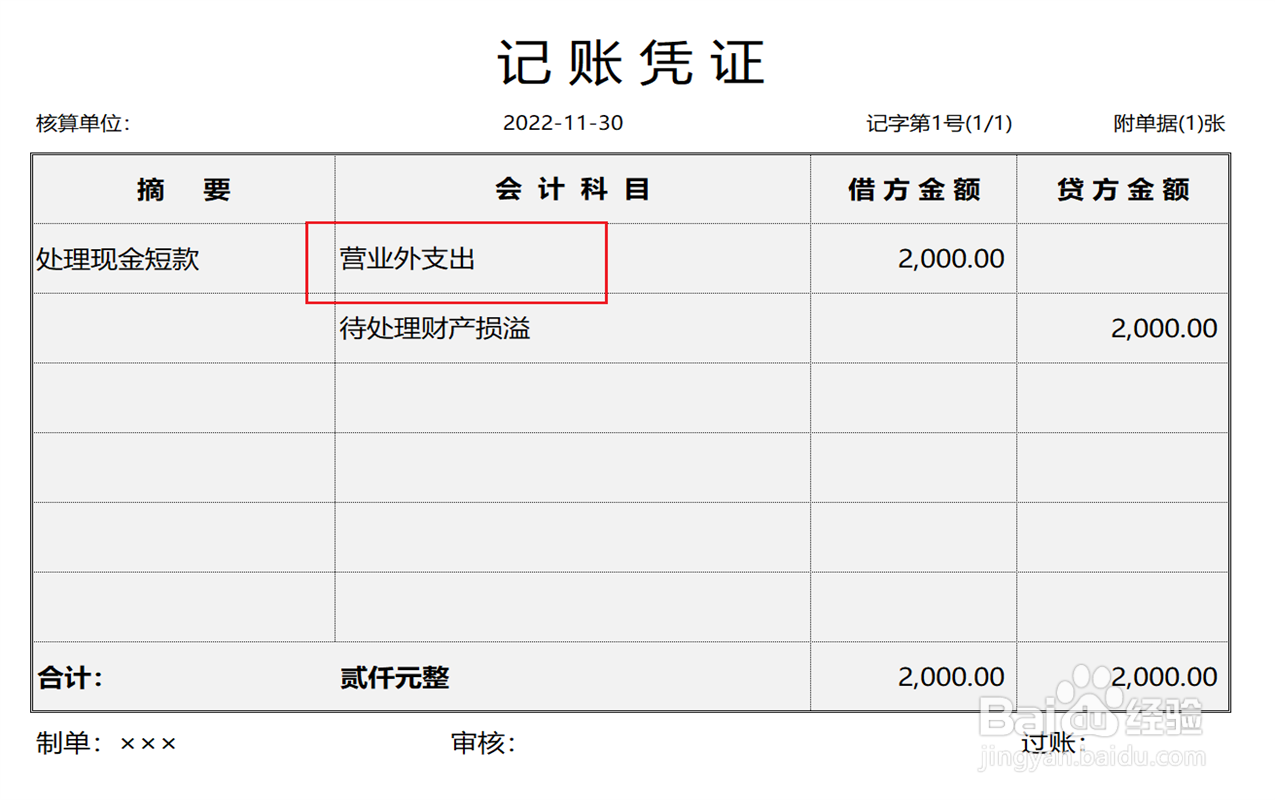 现金短款处理会计分录