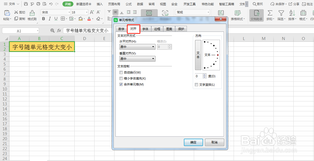 如何设置字号随单元格变大变小
