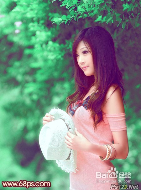 怎样用PS调出树林美女图片甜美的青绿色