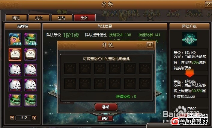 街机三国宠物阵法如何升级呢