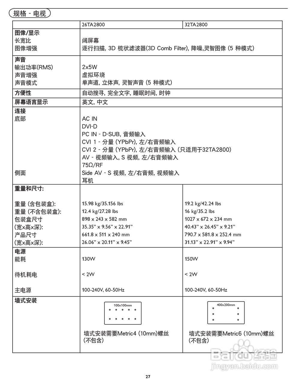 飞利浦26TA2800液晶彩电使用说明书:[3]