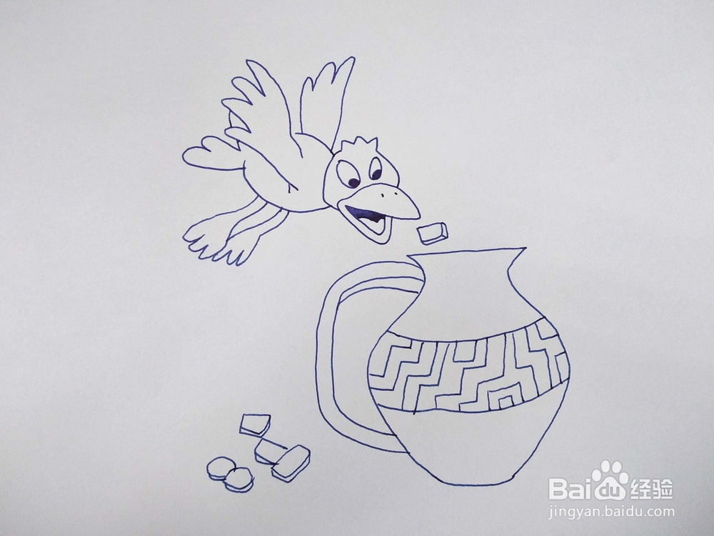 乌鸦喝水的故事怎么用简笔画画出来？卡通简笔画