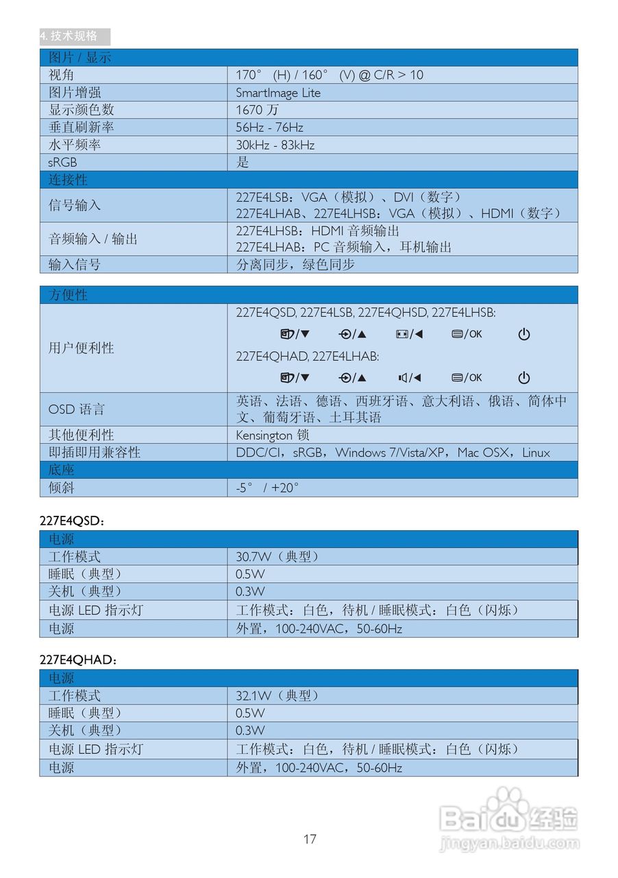 飞利浦227E4QHSD/93液晶显示器使用说明书:[2]