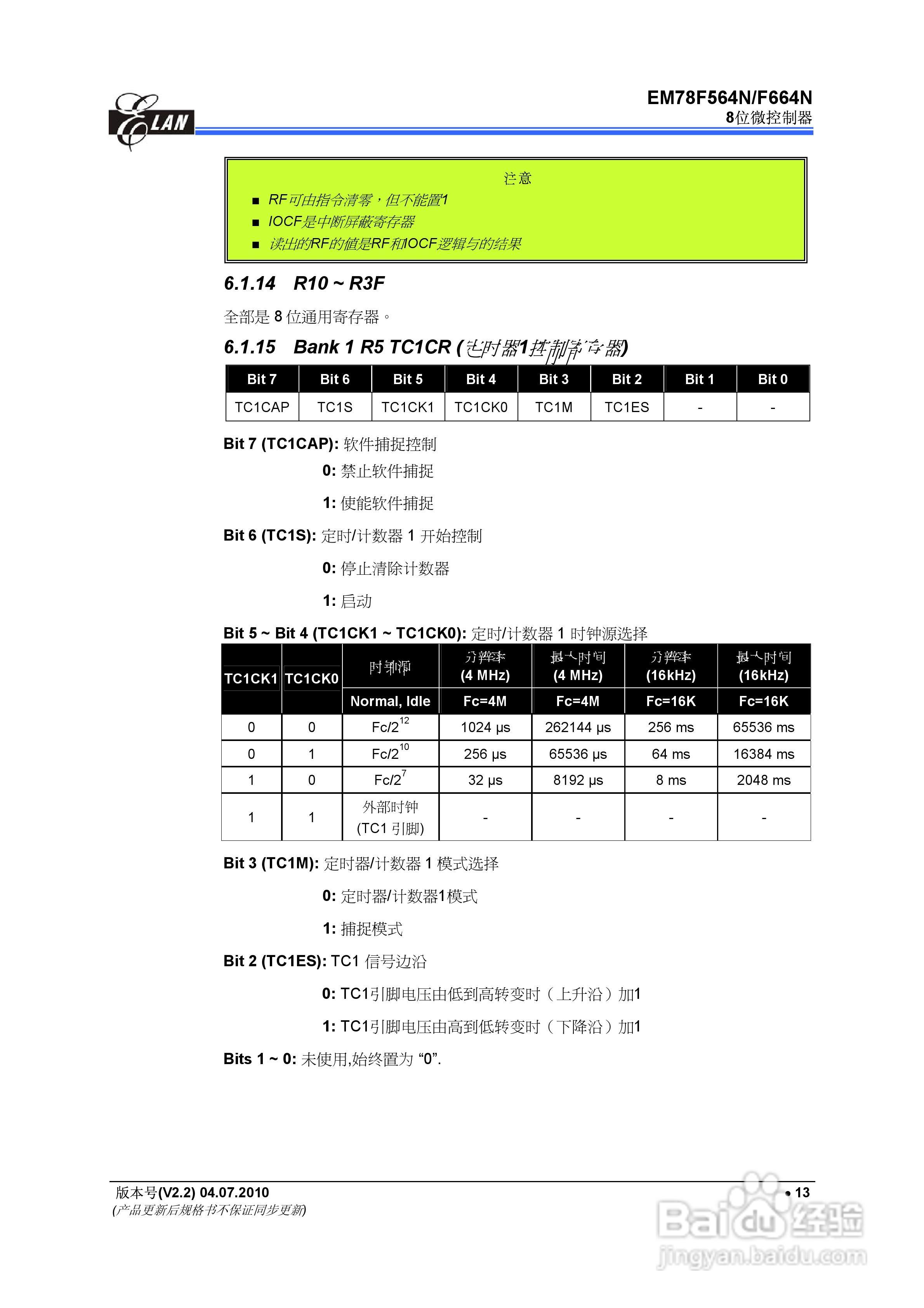 EM78F564N/F664N 8位微控制器说明书:[3]