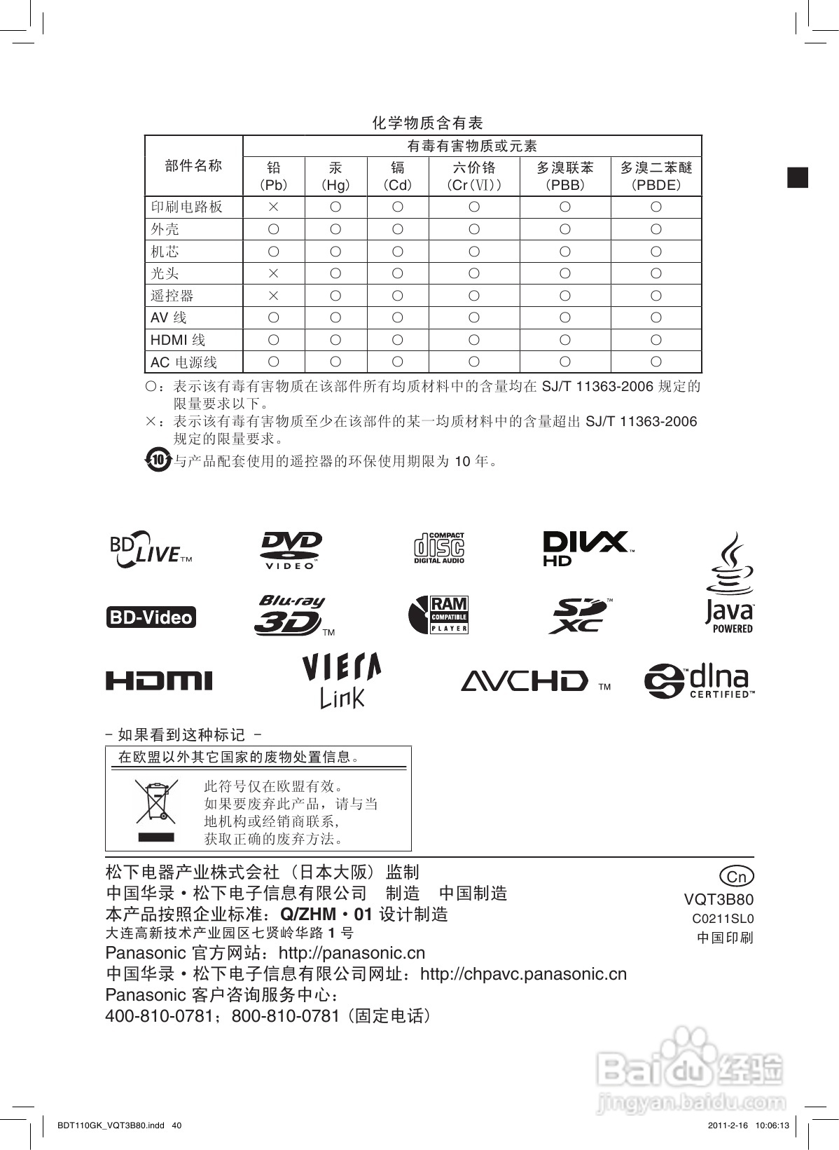 松下DMP-BDT110蓝光播放机使用说明书:[2]