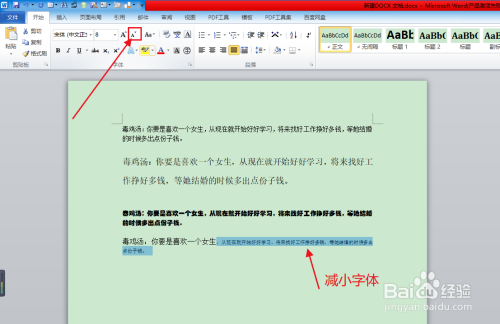 利用办公软件WORD文档字体命令美化文字