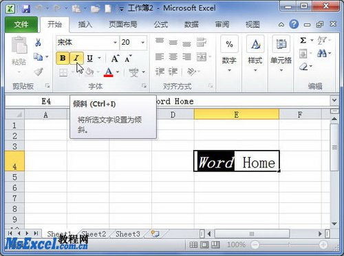 在Excel2010工作表中设置字符格式