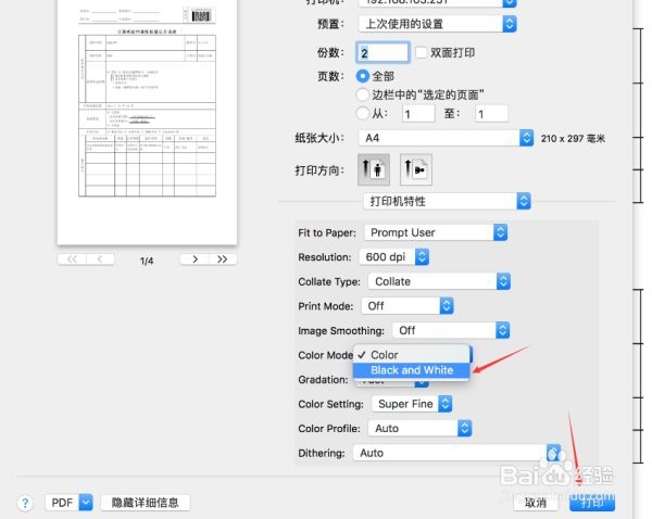 如何设置黑白打印