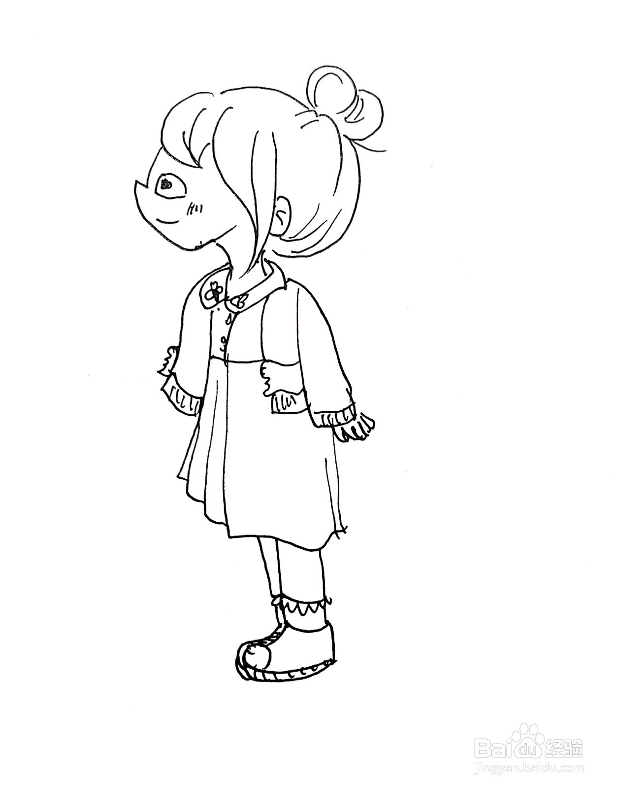 一只手伸向前方的开衫女孩线描画怎么画