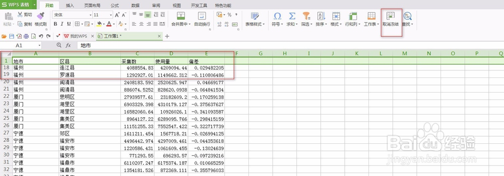 wps表格中如何锁定首行和首列