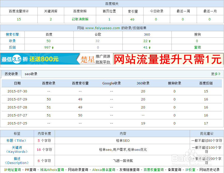 使用站长工具查询关键词排名