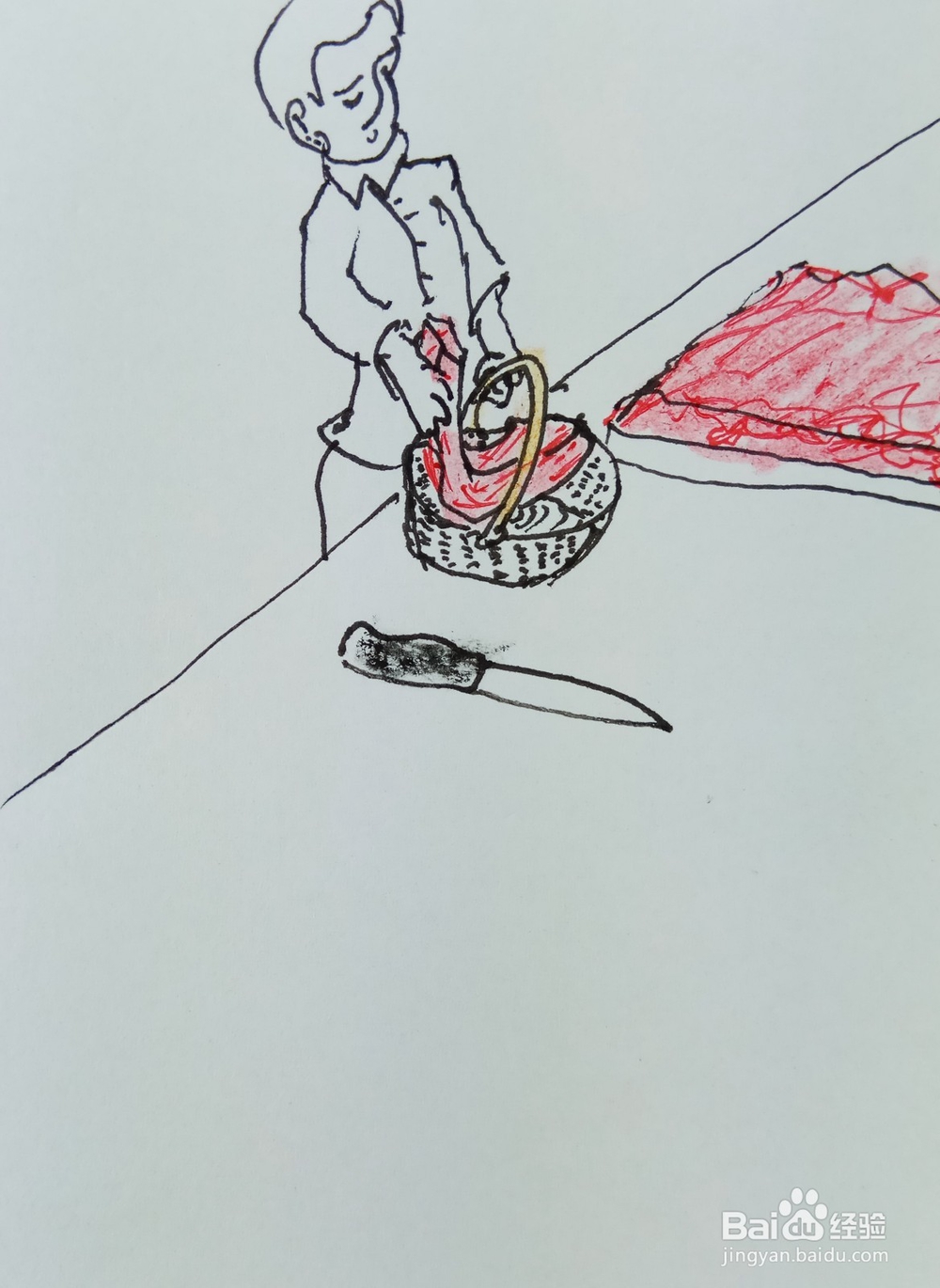 怎样画简笔画“将篮子里的肉拿出来”
