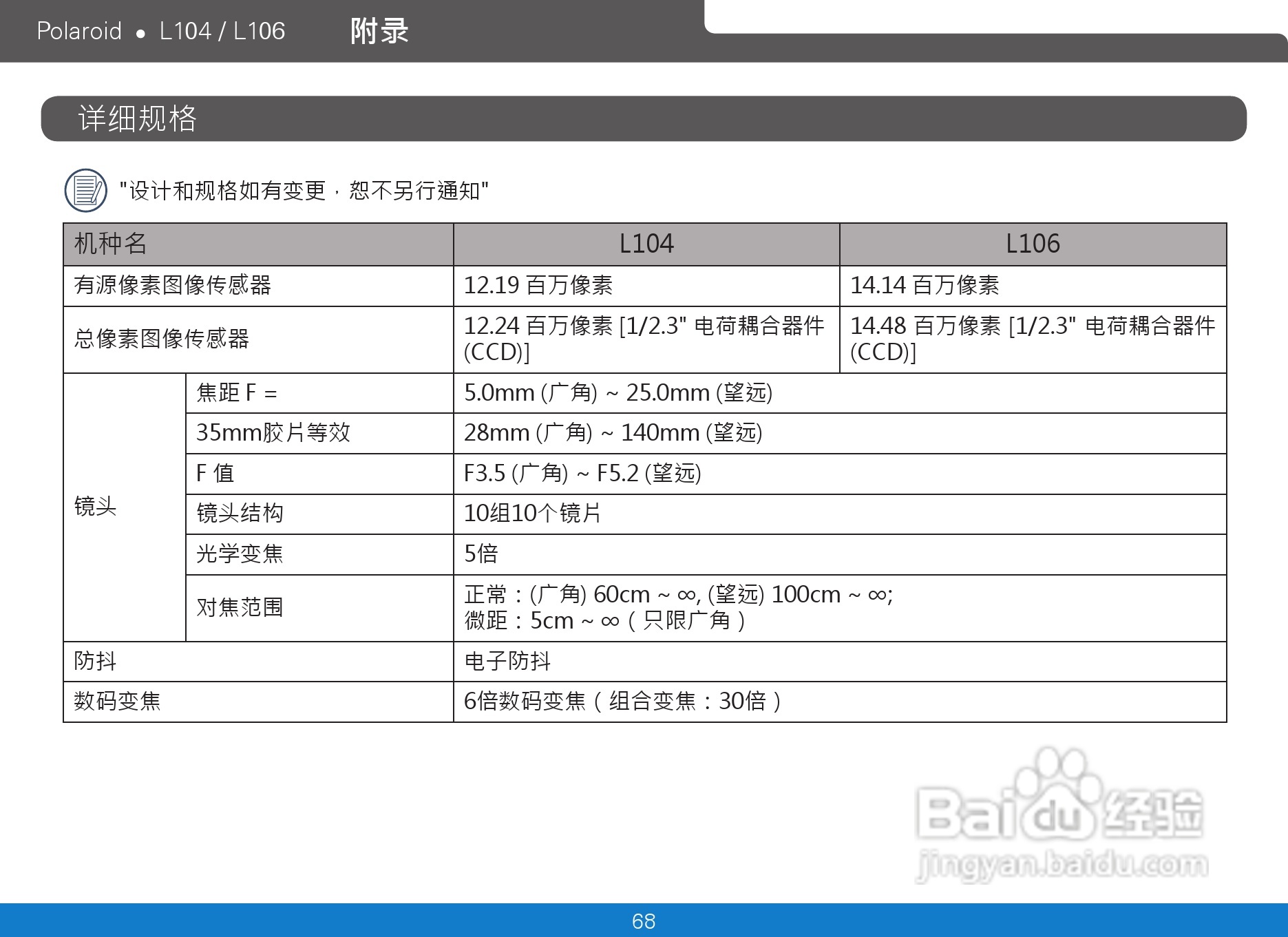 宝丽来Polaroid L104数码相机使用说明书:[8]