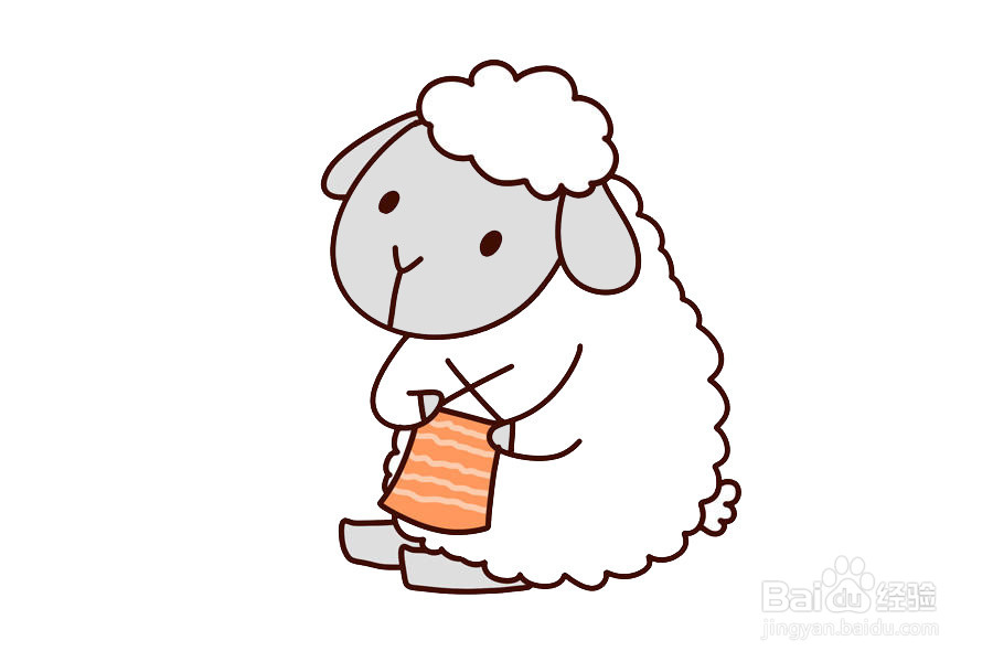 织围巾的小羊的画法
