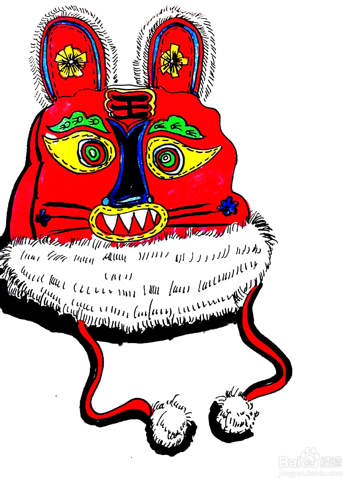 怎么给虎头帽线描画涂色