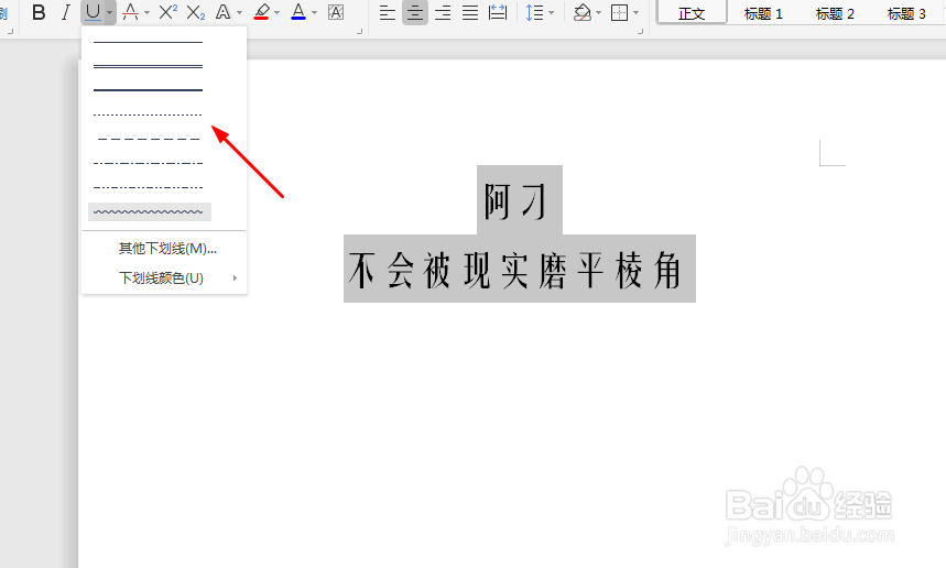 Microsoft Word 文档如何字体添加双横线