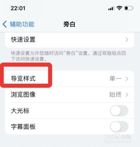 苹果在哪设置单一导览样式?
