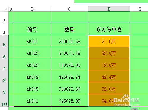 怎样在EXCEL中批量显示以万为单位的数值
