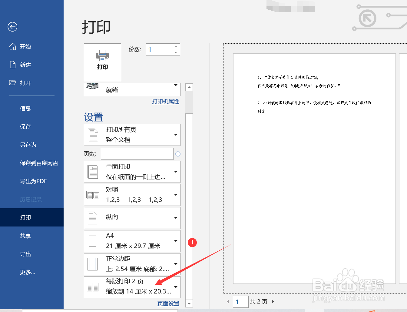 两页内容怎么打印成一页