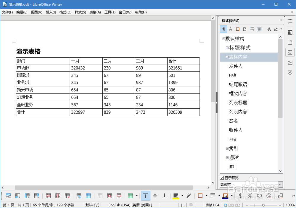 新版 LibreOffice Writer 中为表格应用样式